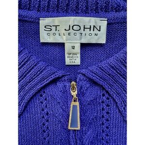 St. John Royal Purple Zip Sweater 12 Wool Cable Knit USA